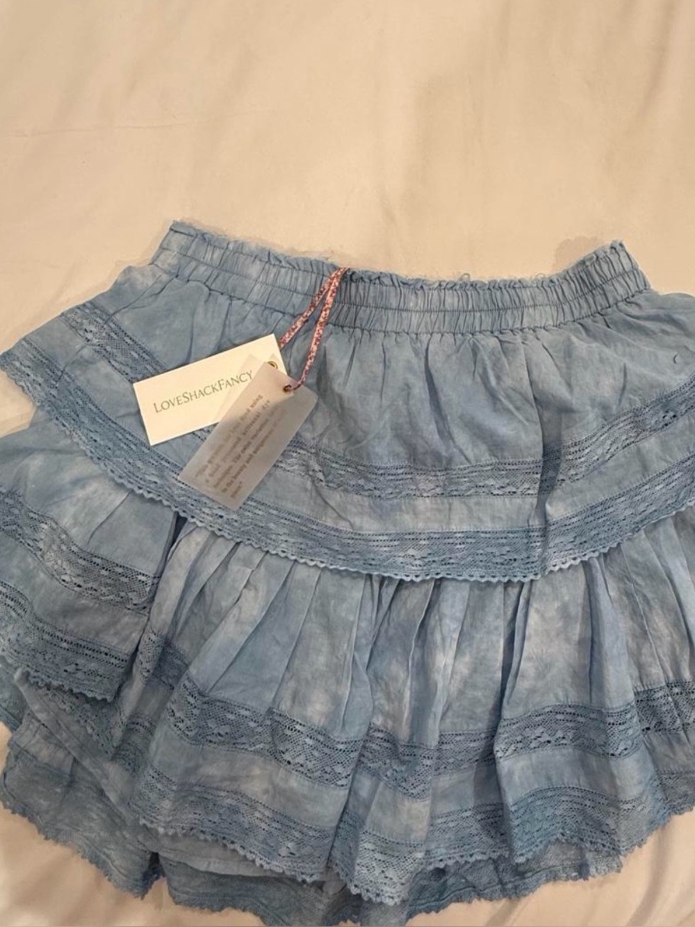 LoveShackFancy Powder Blue Tiered Lace Skirt